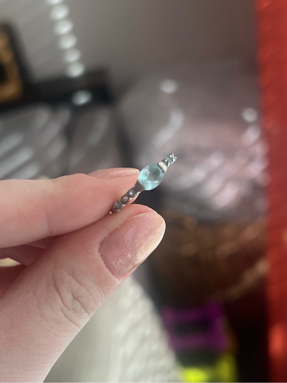 Delicate Aquamarine Stone Silver Ring